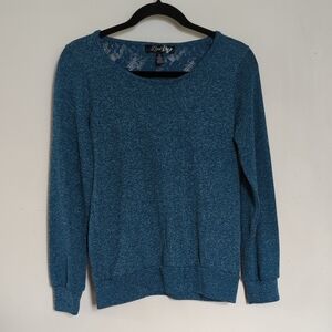 Lena Boutique Brand blue heathered sweater with lace detail women's size M